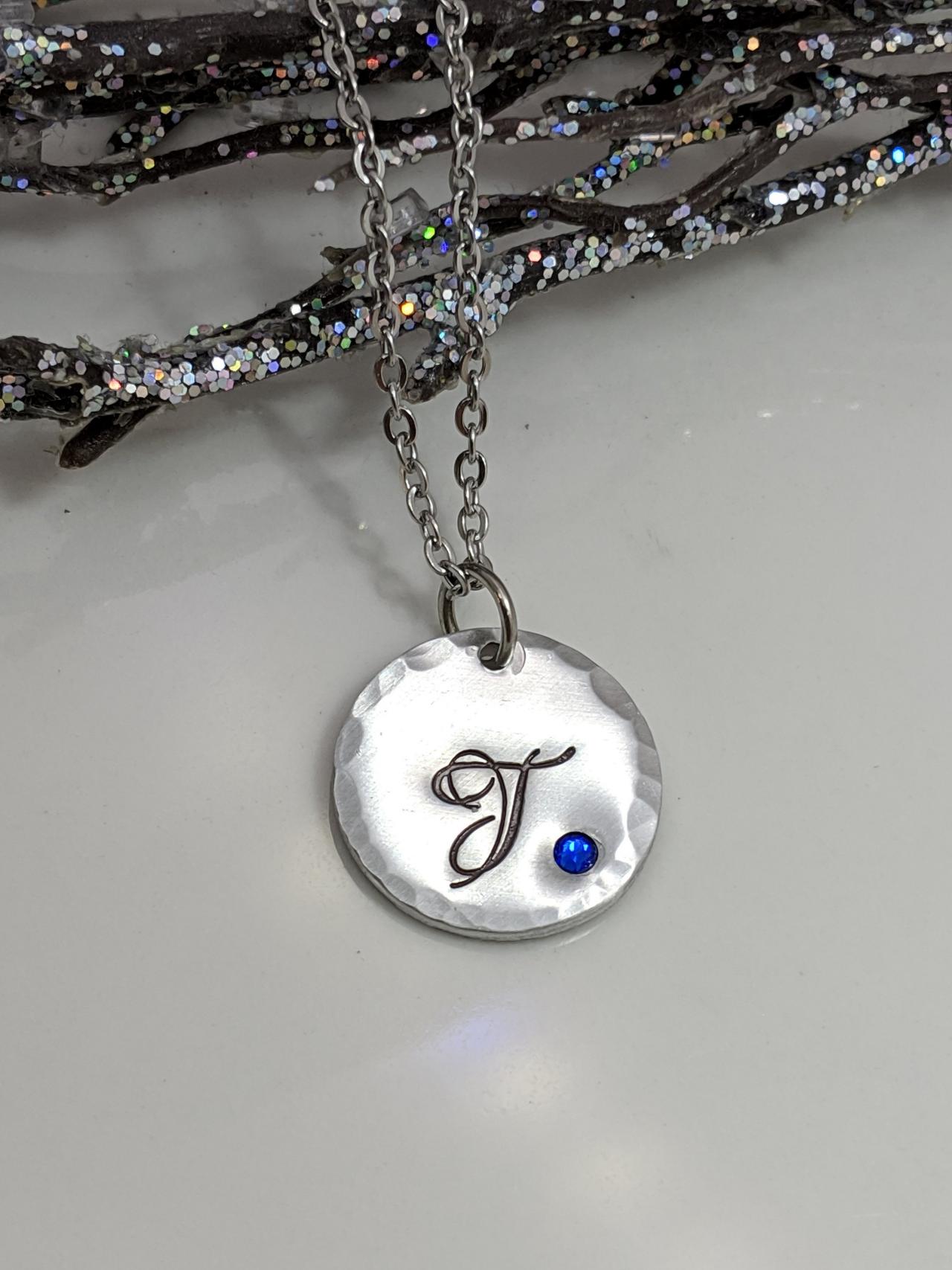 Hand Stamped Necklace Initial Jewelry-birthday Gift-gift For Her-birthstone Jewelry-letter Necklace-personalized-custom Initial