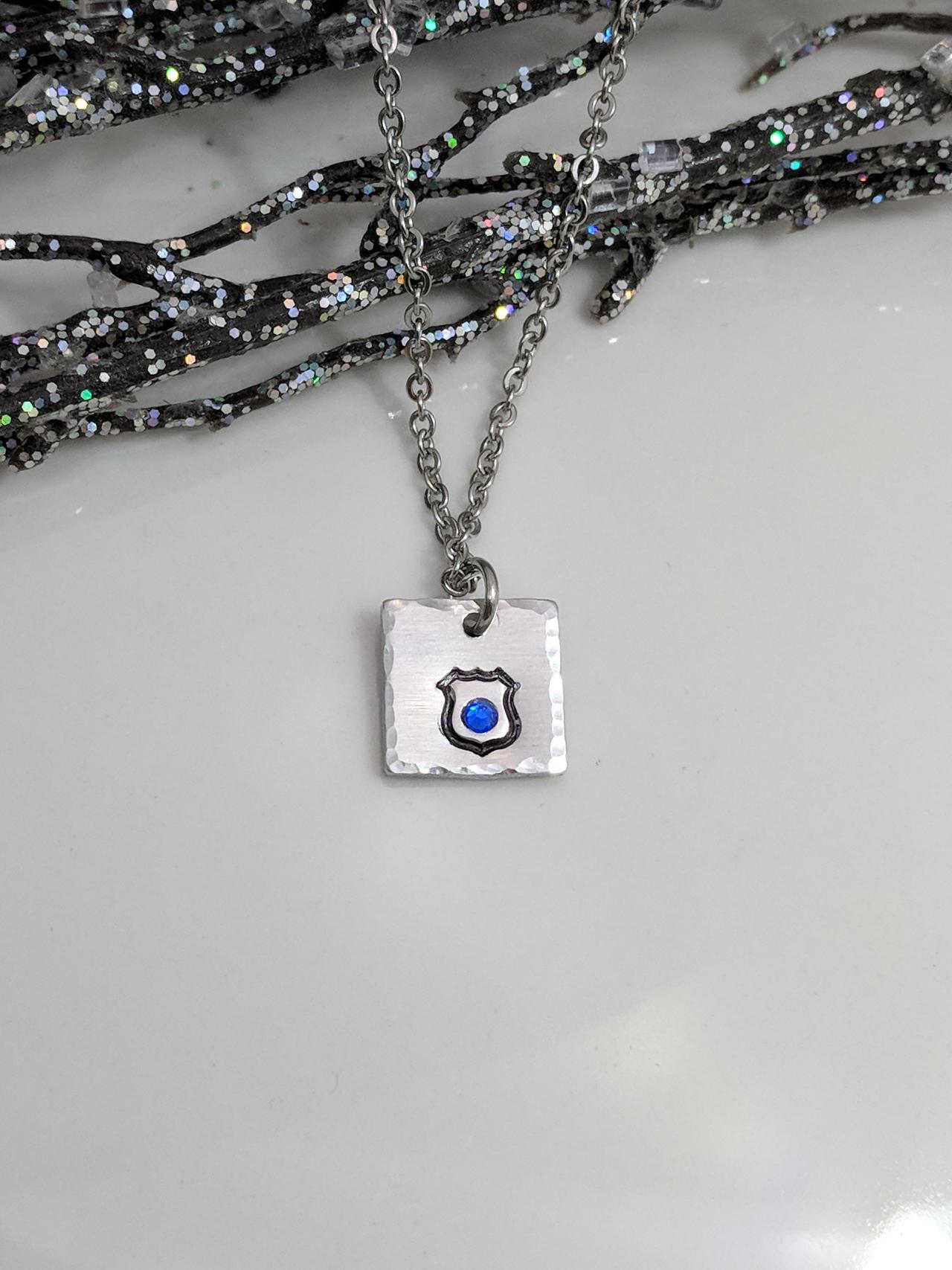 Police Wife- Necklace- Police Badge- Back The Blue- Jewelry- Blue Stone- Petite Necklace- Support Police- Law Enforcement- Christmas Gift