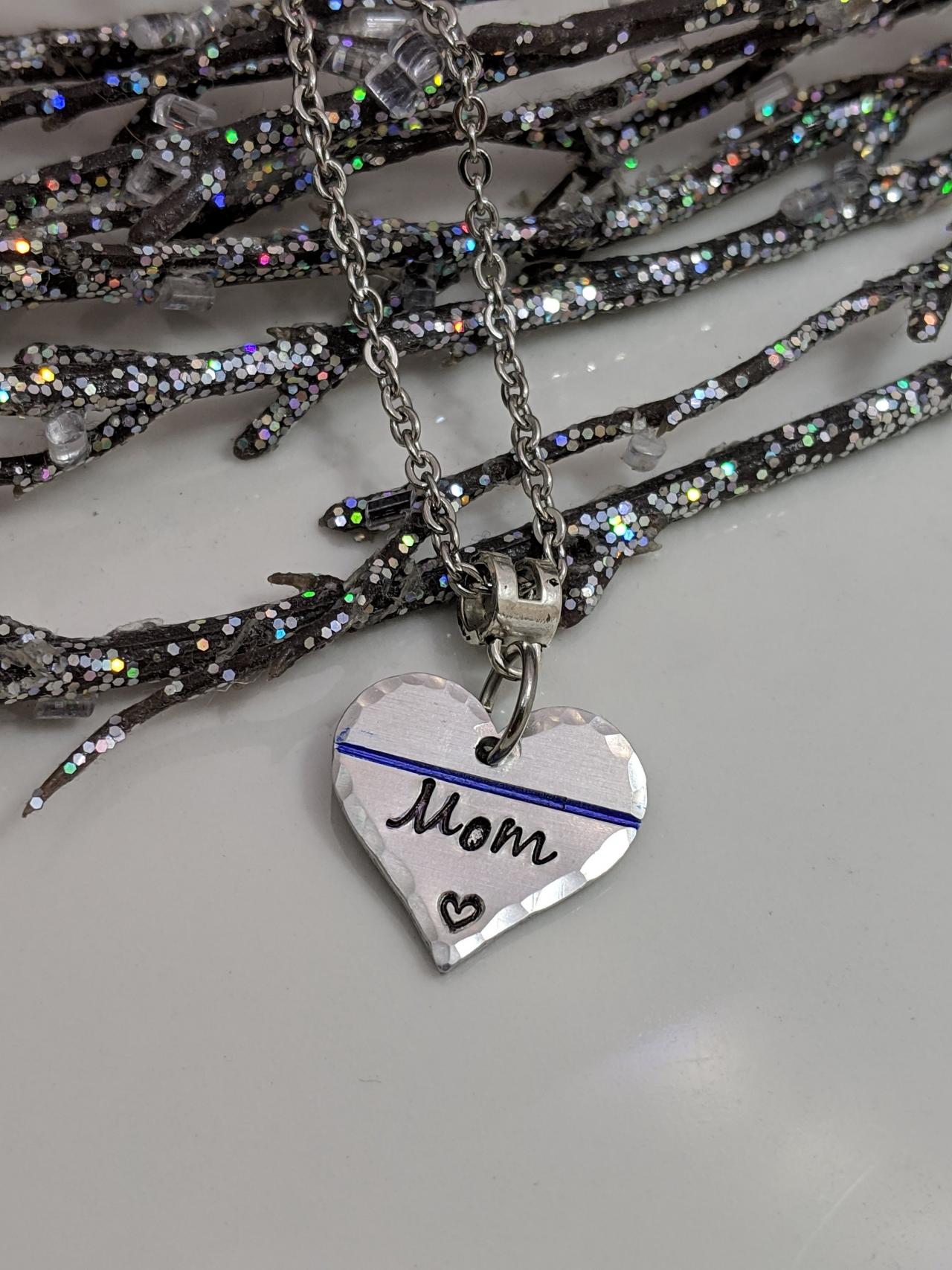 Ready To Ship - Thin Blue Line Hand Stamped Necklace - Police Jewelry - Police Mom Gift - Christmas 2018