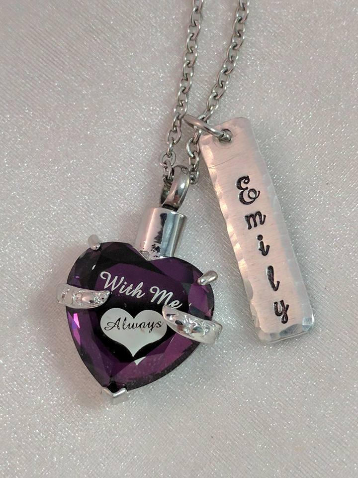 With Me Always - Urn Necklace - Cremation Urn Jewelry - Personalized Urn Necklace - Purple Heart Urn - Sympathy Gift - Loss Of Loved One