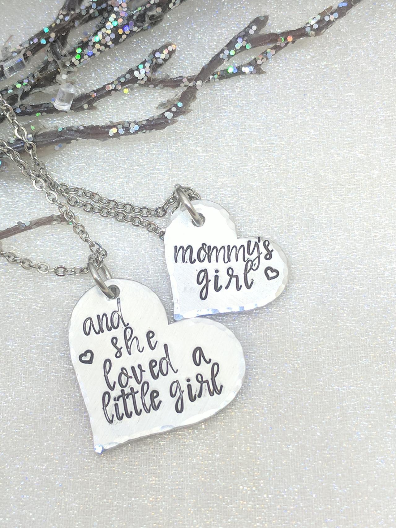 Hand Stamped Necklace Mother Daughter Jewelry-mommy And Me Necklaces-mother Child Jewelry-mom Gift-daughter Gift-and She Loved A Little Girl-for
