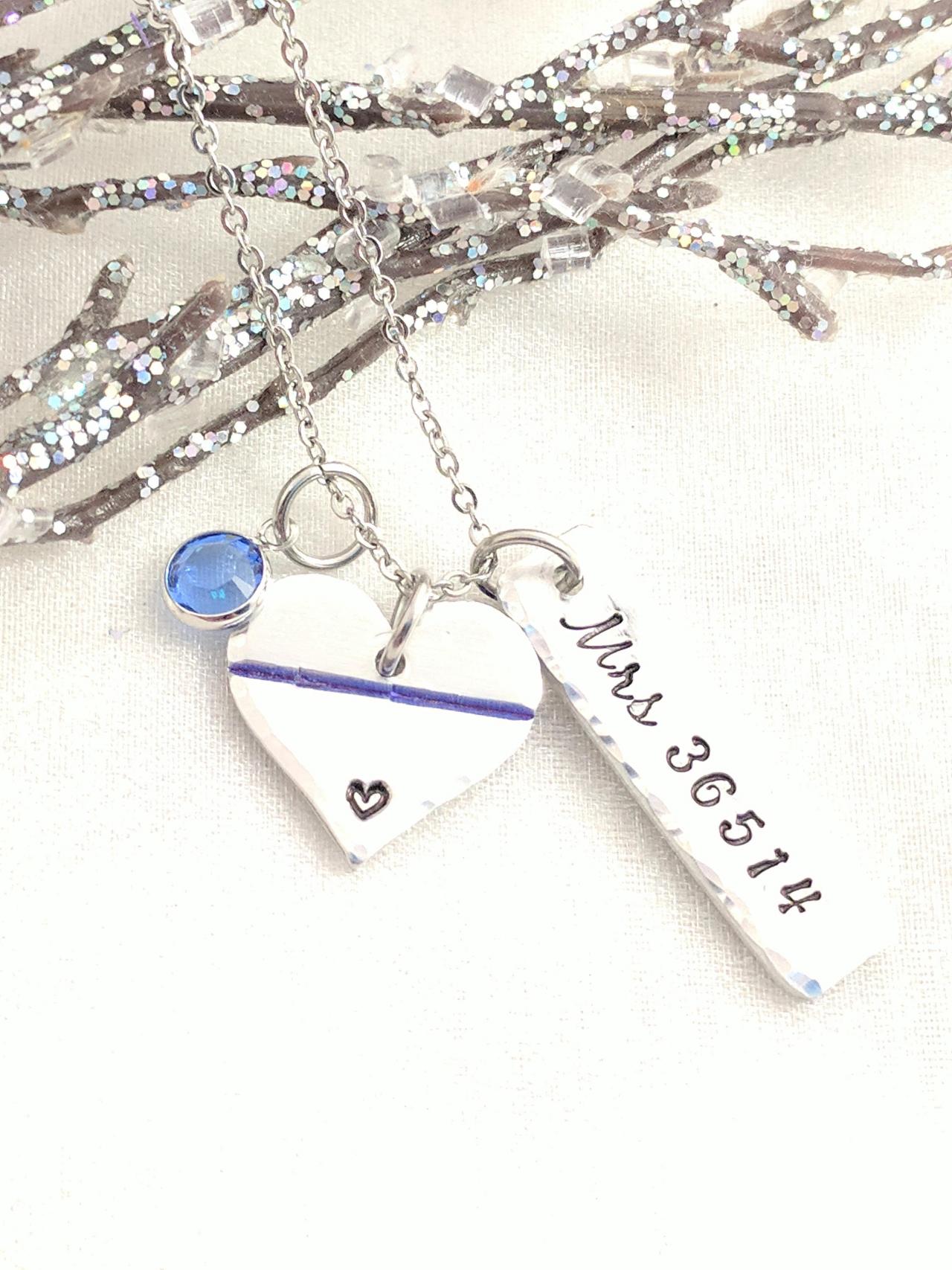 Hand Stamped Necklace, Valentine's Day Gift For Police Wife-christmas Gift For Police Mom-thin Blue Line Necklace-personalized Police