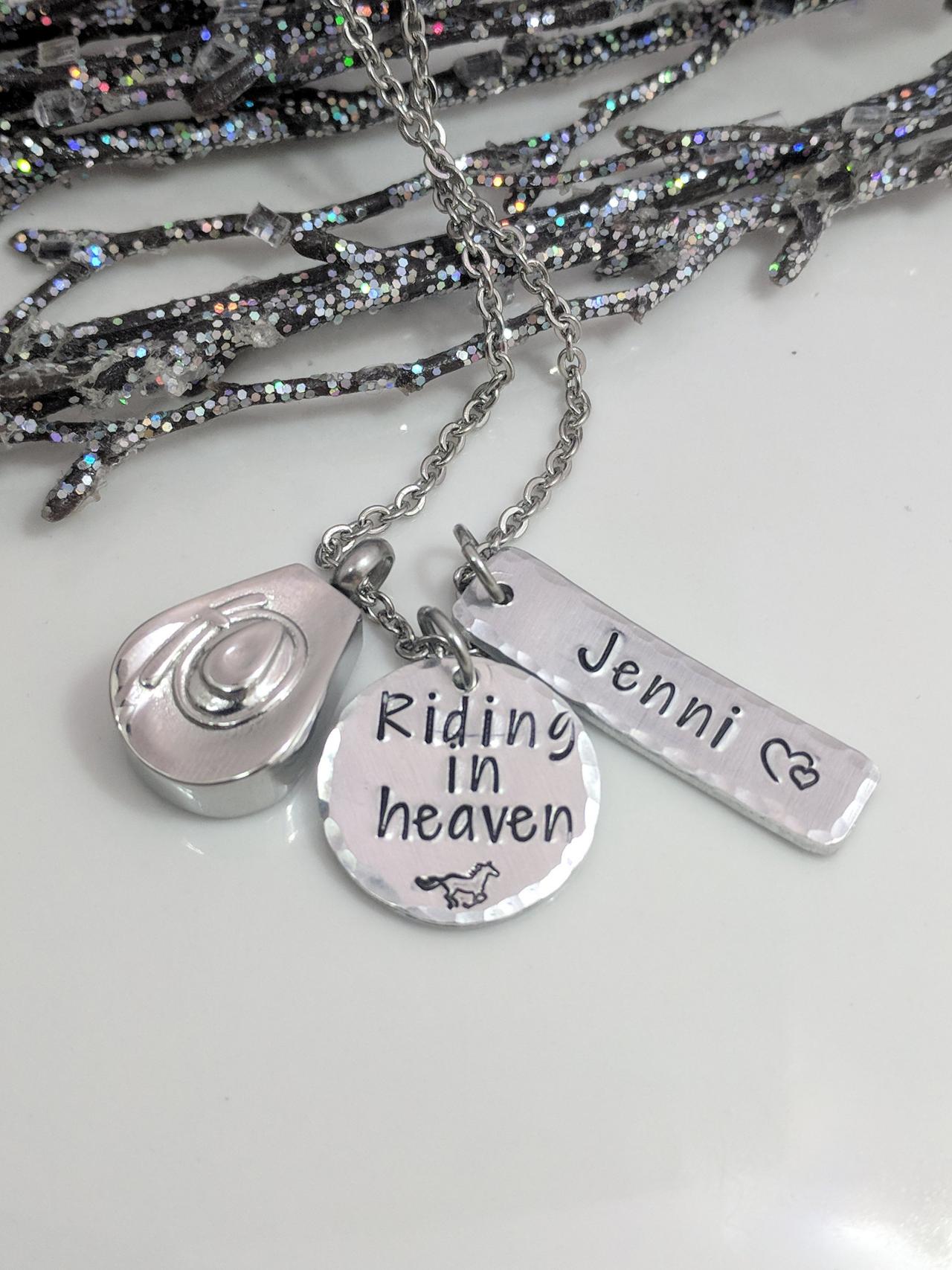 Hand Stamped Necklace Cowboy Hat Urn- Cowgirl Hat Urn- Riding In Heaven- Urn Necklace- Cremation Jewelry- Ashes Necklace- Horse Lover- Urn