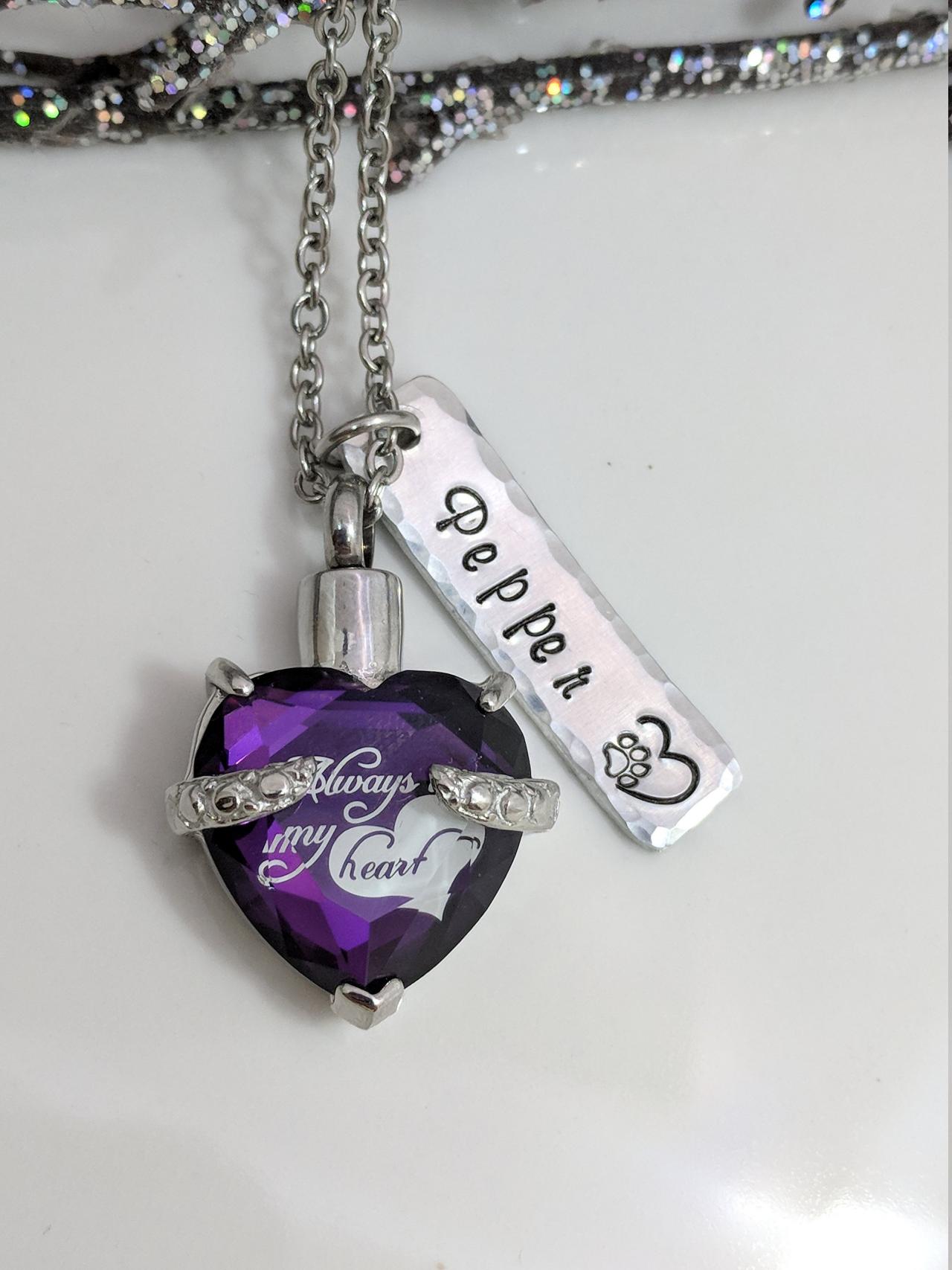 Pet Urn Necklace-custom Name-pet Loss-pet Cremation Jewelry-always In My Heart-loss Of Dog-paw Print Heart-cat Loss-urn For Ashes-pet Death