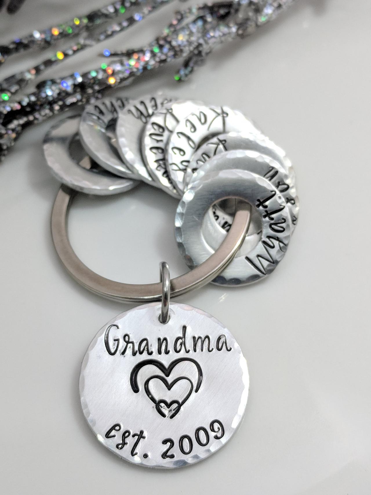 Grandma Gift- Hand Stamped Metal-personalized Keychain-names-grandkids-mom Gift-grandpa Gift-mother's Day-family Names-customized