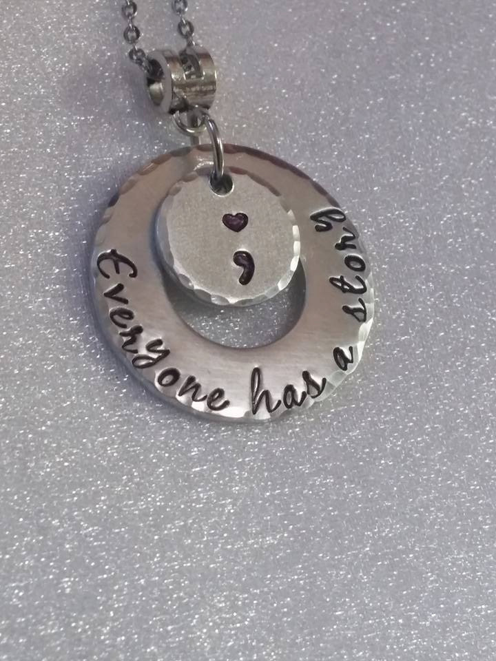 Hand Stamped Jewelry Everyone Has A Story Necklace - Awareness Necklace - Semi Colon Necklace - Depression Awareness - Addiction Awareness -