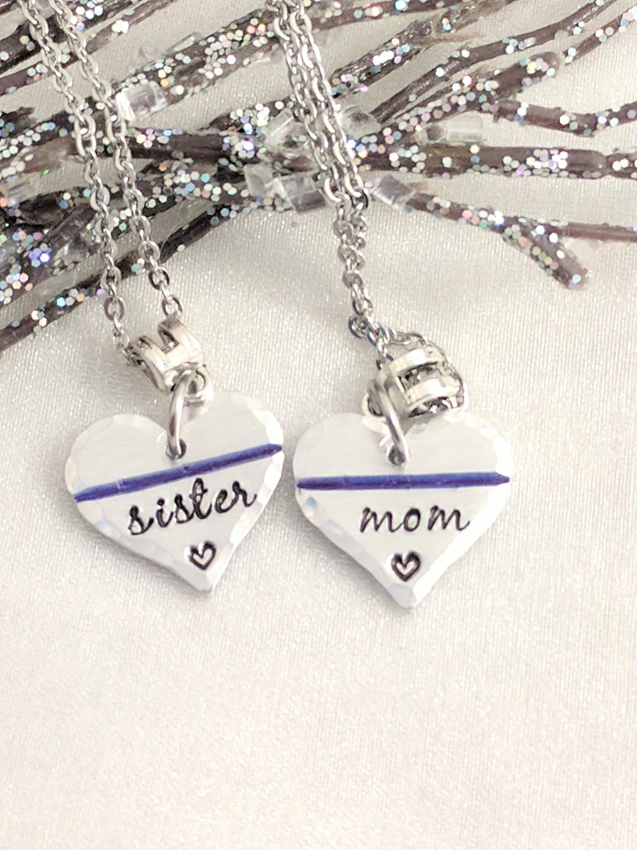 Hand Stamped Necklace Police Mom Jewelry - Police Wife Jewelry - Hand Stamped - Thin Blue Line Support - Police Officer - Cop Wife - Cop Gifts -