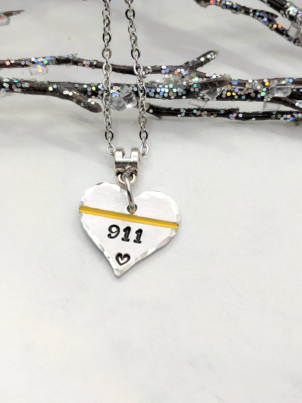Hand Stamped Necklace - 911 Dispatcher Jewelry - 911 Operator Necklace - Hand Stamped Jewelry - Thin Gold Line - Dispatcher Gift - Police