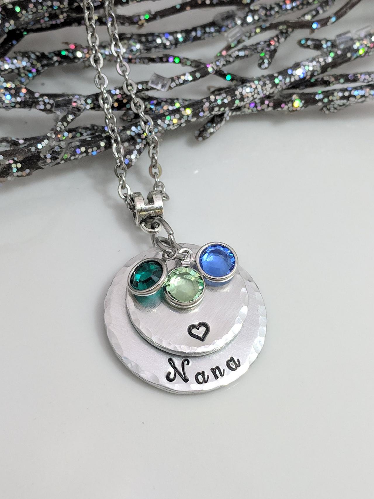 Hand Stamped Birthstone Necklace-nana-grandma-mom-grandchildren Hand Stamped Jewelry-gift From Children-birthday-customized-layered