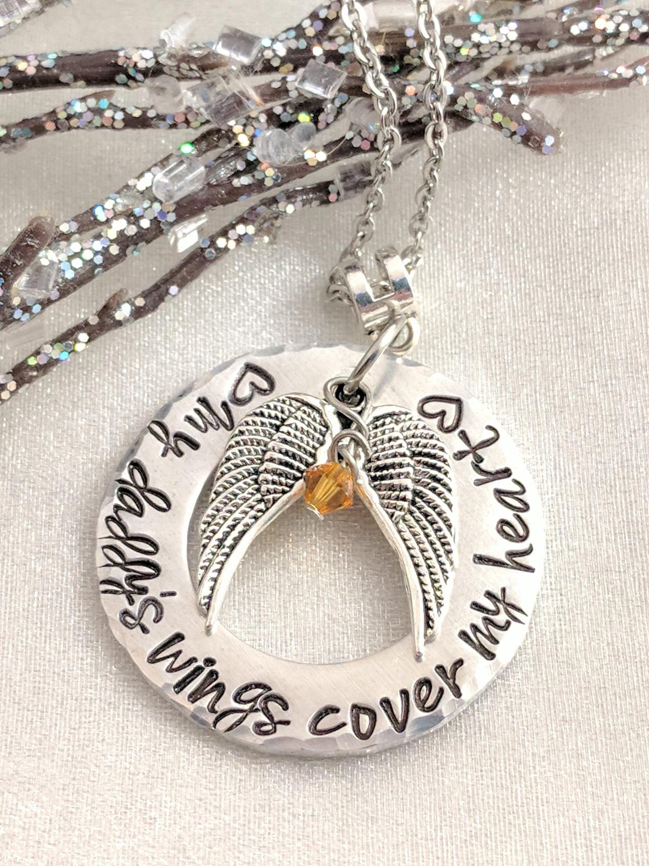 Hand Stamped Necklace Sympathy Gift - Angel Wings - Loss Of Dad - Customized Keepsake Hand Stamped Jewelry - Memorial Necklace - Remembrance