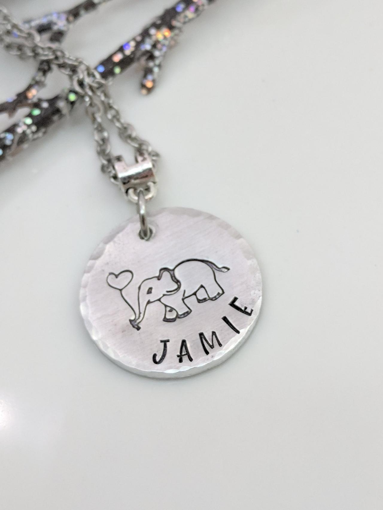 Personalized Elephant Hand Stamped Necklace-name Jewelry- Friends Gift-birthday Gift-elephant Lover-handmade Necklace-gift For Her-elephant Gifts