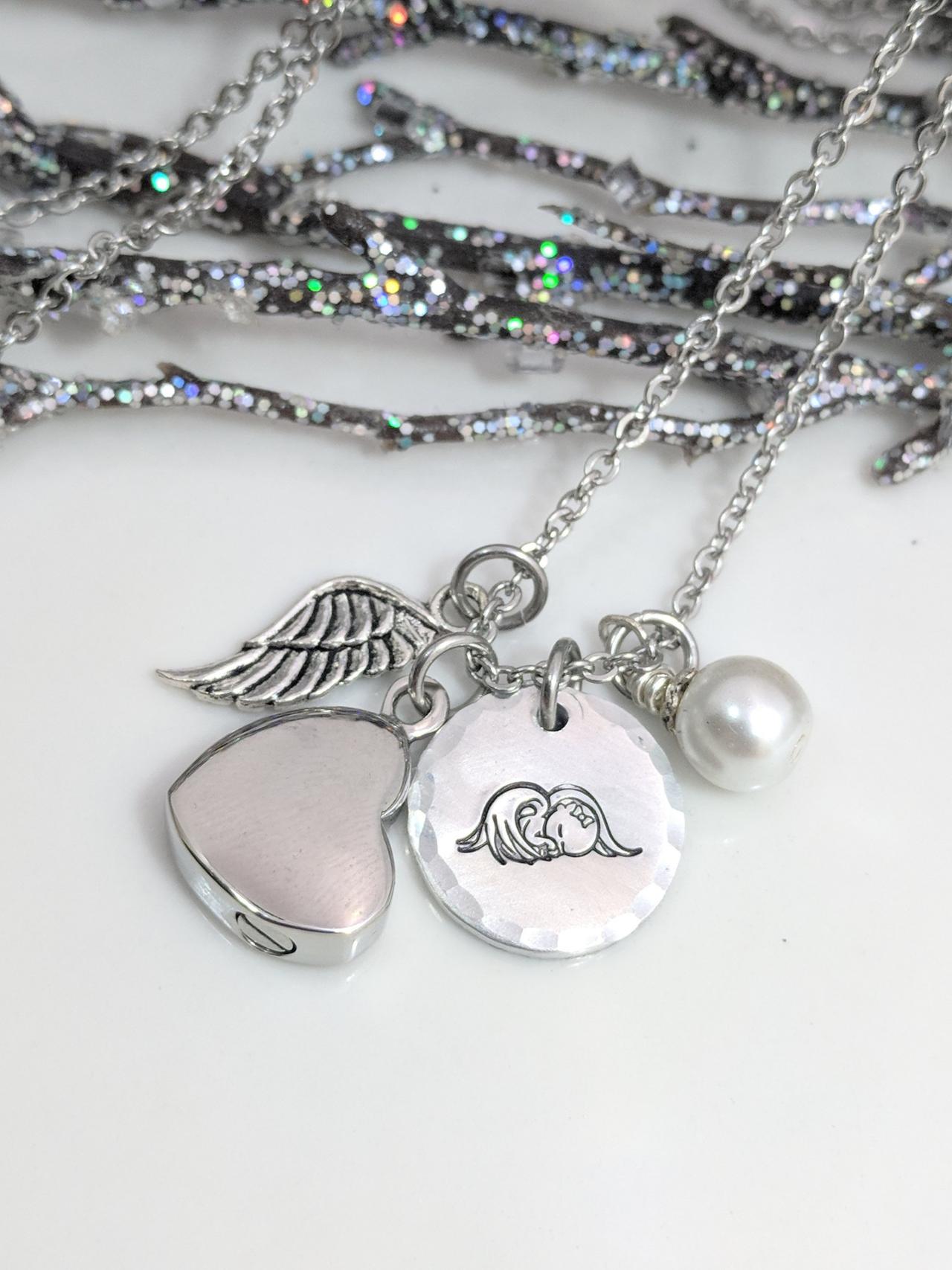 Hand Stamped Necklace Infant Loss Memorial - Hand Stamped Jewelry Pregnancy Loss - Angel Necklace - Cremation Urn Necklace - Ashes Jewelry -