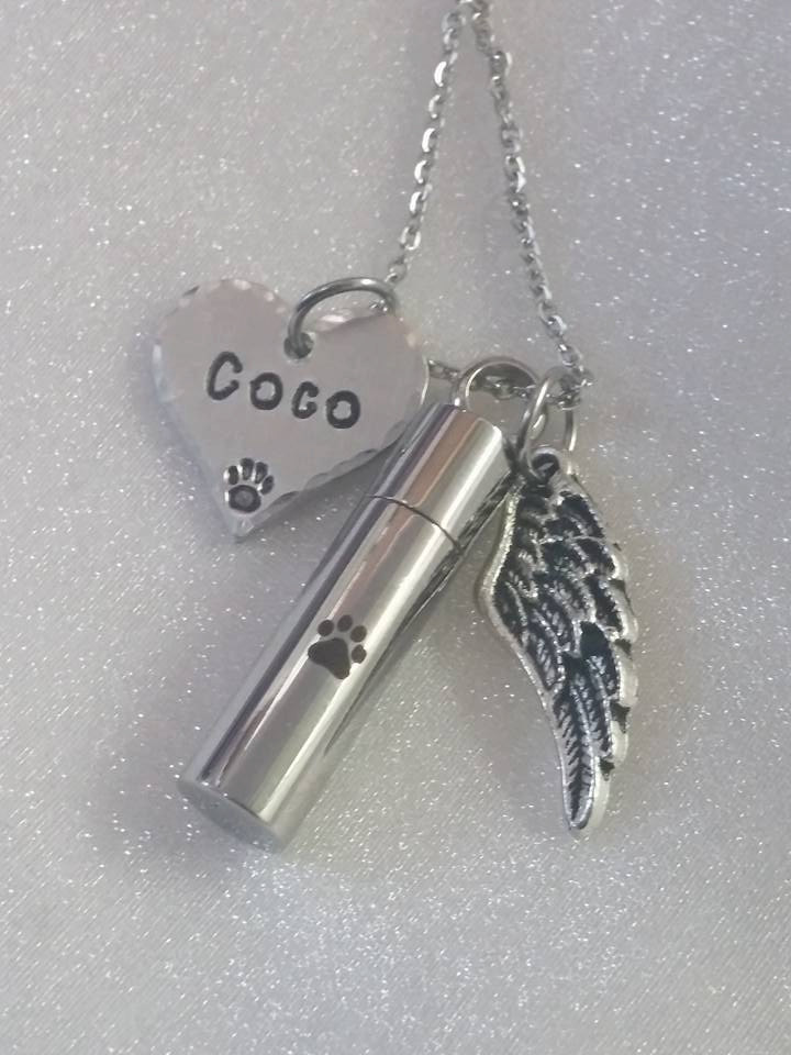 Hand Stamped Necklace Pet Memorial Jewelry- Cremation Urn - Personalized - Pet Urn - Customized Cremation Urn - Hand Stamped - Pet Necklace - Pet