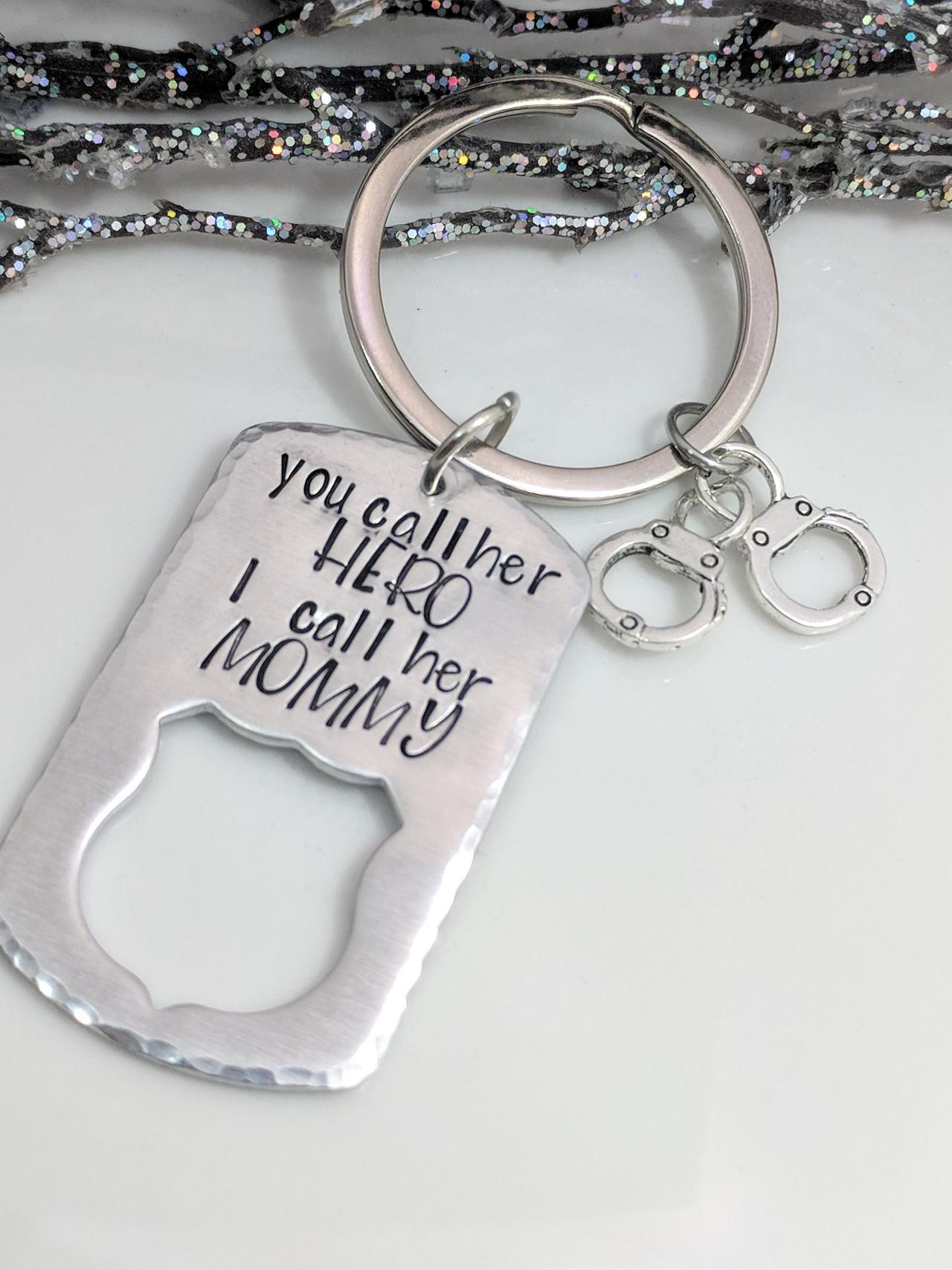 Policewoman- Gift For Mom- Gift For Dad- Hero Keychain- Christmas Gifts- Police Officer Gift- Gift From Child- Mommy Hero- Daddy Hero- Gift