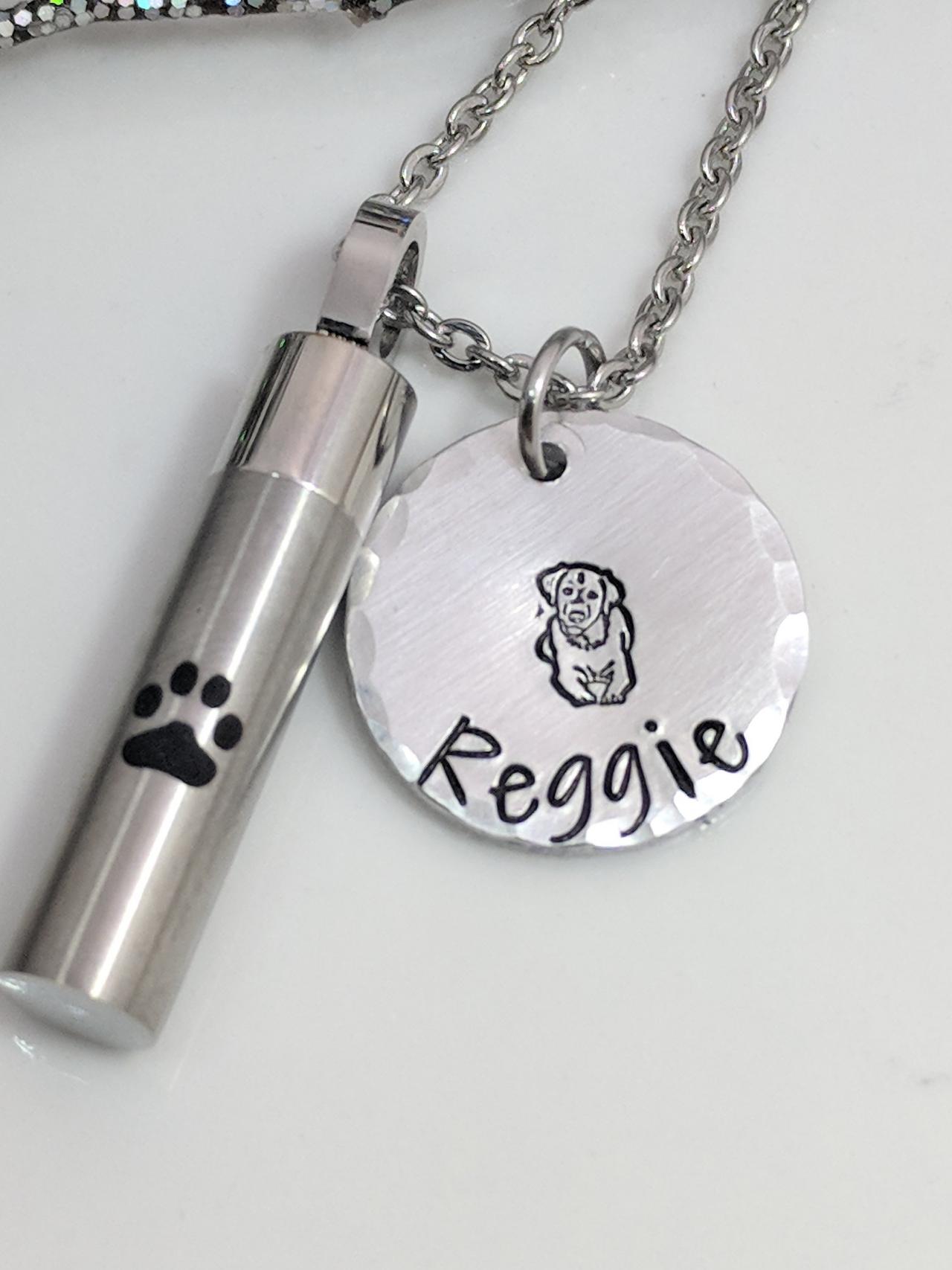 Dog Loss Urn Hand Stamped Necklace- Hand Stamped Jewelry Labrador Retriever Loss- Customized Dog Loss Urn- Dog Mom Keepsake- Pet Loss Necklace-