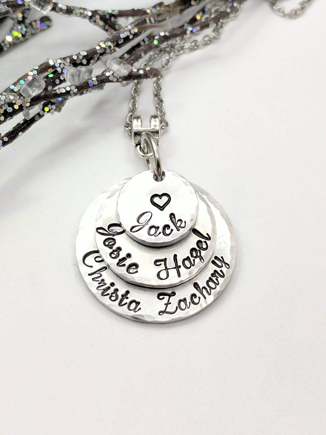 Hand Stamped Necklace Gift For Mom-gift For Grandmother Hand Stamped Jewelry-mother's Day Gift-layered Name Necklace-personalized Kids
