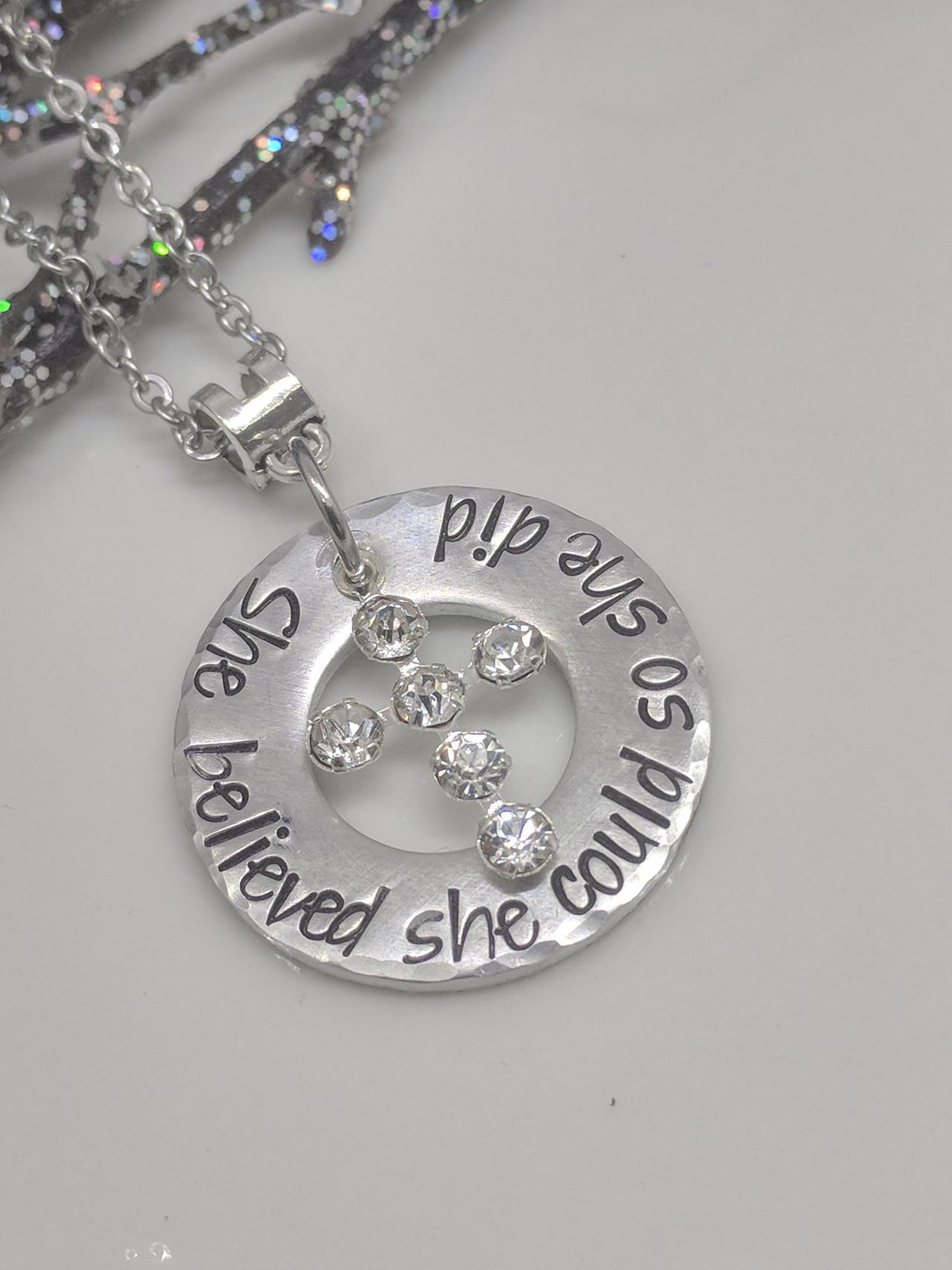 She Believed She Could So She Did Necklace-graduation Gift-inspirational Gift-motivational Jewelry-encouragement Quote-statement Jewelry