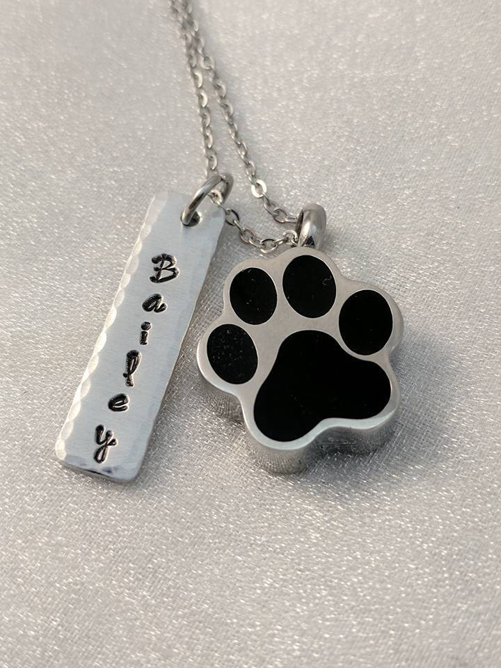 Hand Stamped Necklace Pet Loss Memorial - Urn For Pet Ashes - Cremation Hand Stamped Jewelry - Loss Of Dog - Loss Of Pet - Pet Memorial Keepsake