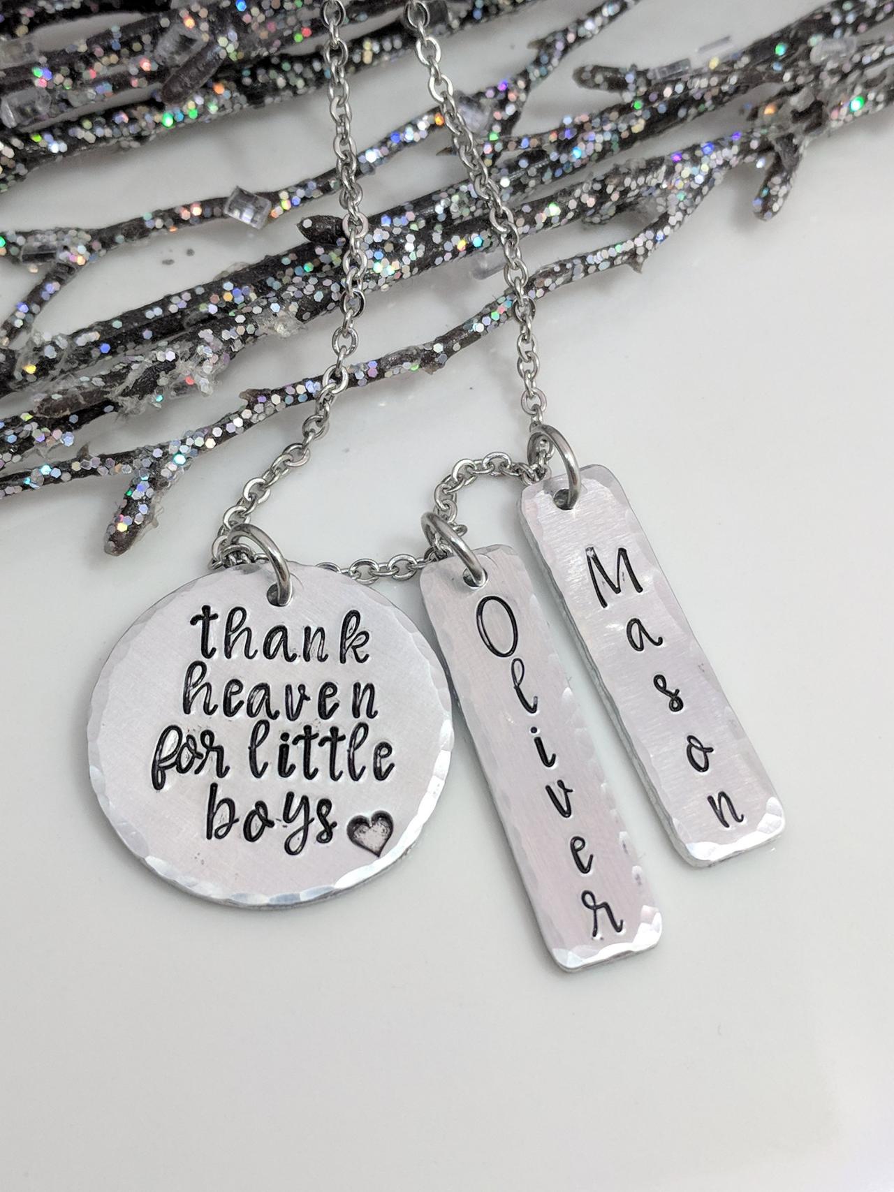 Hand Stamped Necklace Thank Heaven For Little Boys - Hand Stamped Keepsake Necklace - Mom Necklace - Kids Name Necklace - Gift For Mom - Gift For