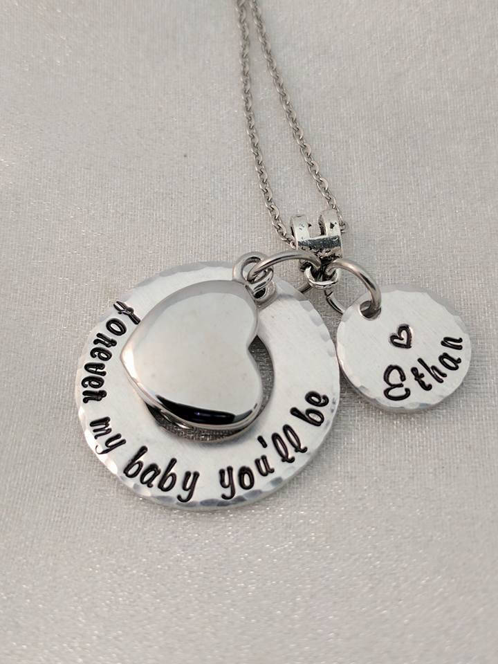 Hand Stamped Necklace - Forever My Baby You'll Be - Urn Necklace - Ashes Hand Stamped Jewelry - Quote Jewelry - Personalized - Loss Of
