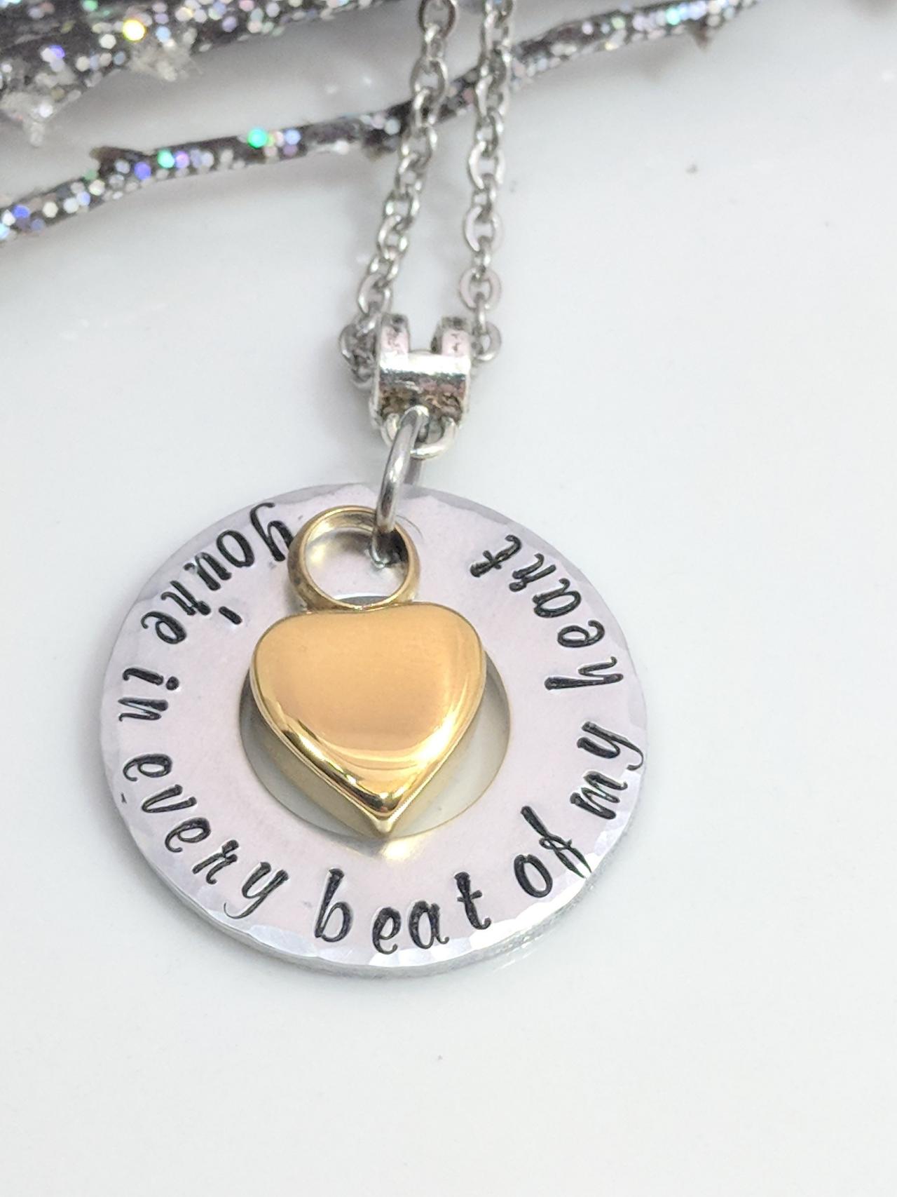 Hand Stamped Necklace-a Piece Of My Heart Is In Heaven-urn Necklace-cremation Jewelry-ashes Necklace-urn Jewelry-cremation Necklace-gold Steel