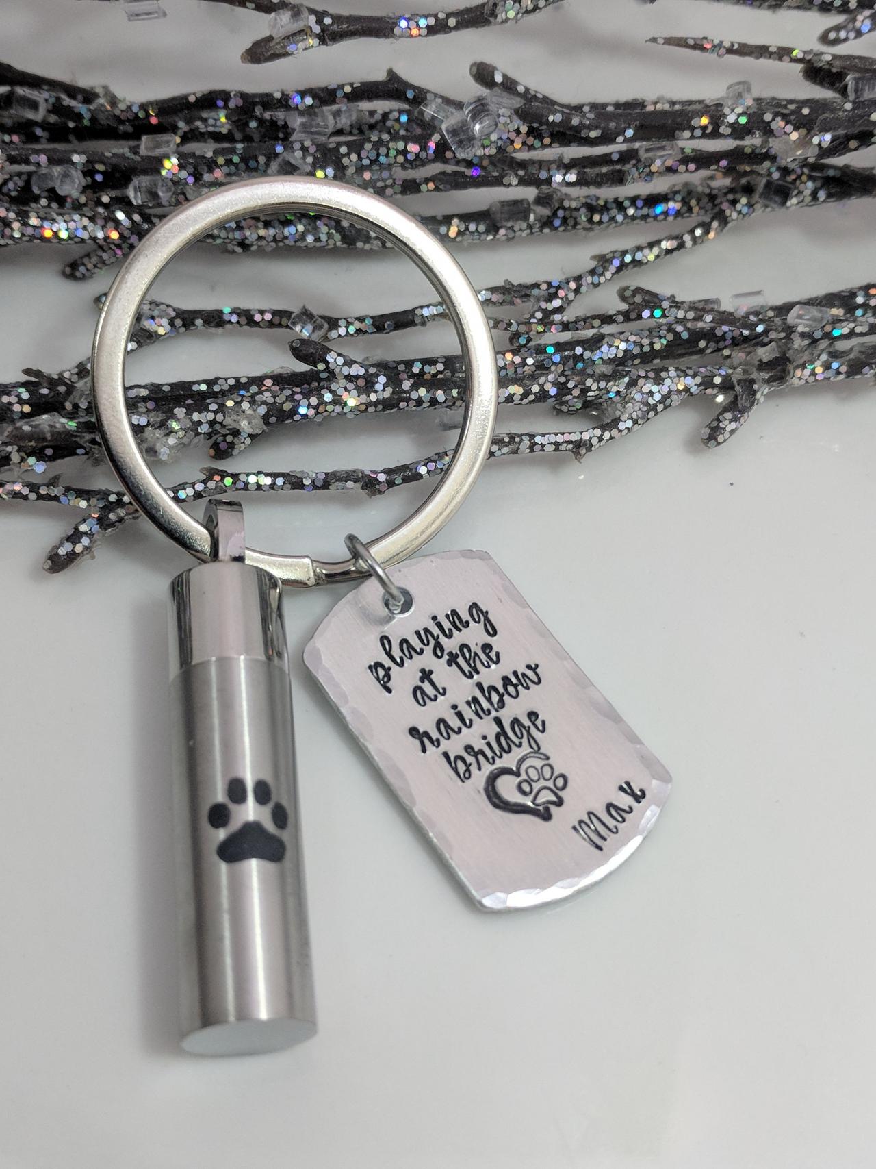 Rainbow Bridge Hand Stamped Keychain - Pet Loss- Loss Of Dog- Furbaby Loss- Urn For Dogs- Pet Urns- Customized- Pet Ash Holder- Pawprint Urn- Urn