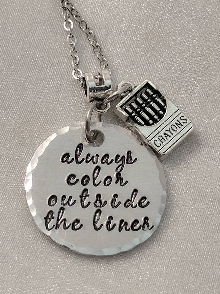 Hand Stamped Necklace Always Color Outside The Lines Inspirational Hand Stamped Jewelry-message Necklace-quote Jewelry-handmade Jewelry-saying