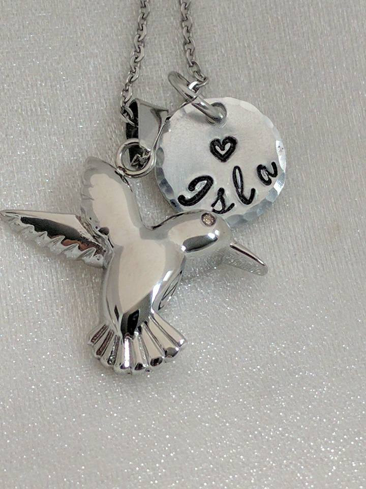 Hummingbird Urn Hand Stamped Necklace - Personalized Ash Hand Stamped Jewelry - Hummingbird Ashes Necklace - Cremation Jewelry - Necklace For
