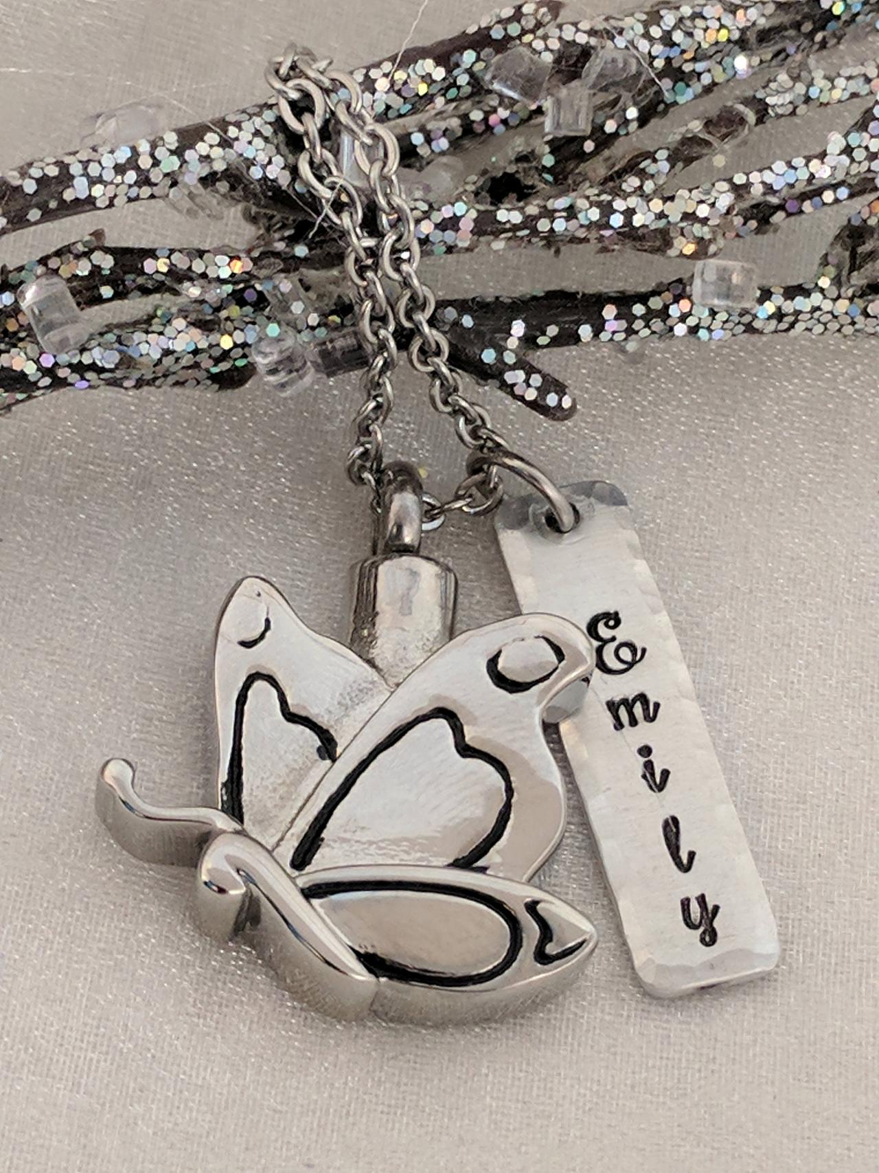 Butterfly Urn Hand Stamped Necklace -personalized Urn-ashes Necklace-urn Hand Stamped Jewelry-cremation Necklace-necklace For Ashes-sympathy