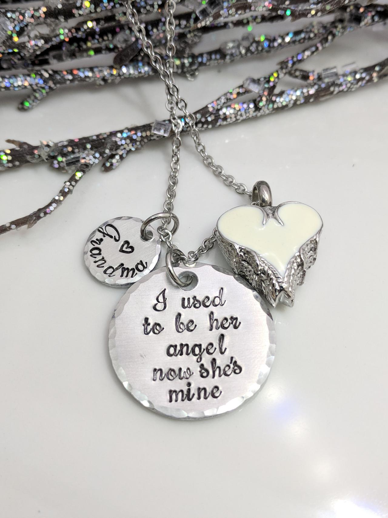 Hand Stamped Necklace I Used To Be Her Angel- Hand Stamped Keepsake Necklace - Urn Necklace-cremation Jewelry-sympathy Gift-heart Urn-urn