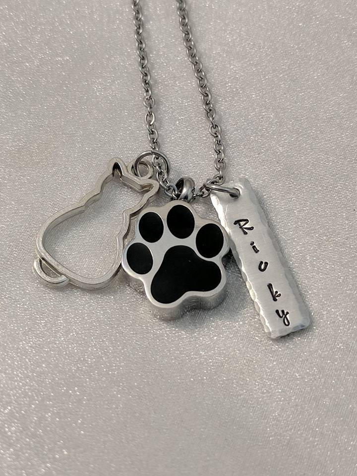 Pet Memorial Hand Stamped Necklace-pet Loss Gift-personalized Pet Loss Necklace-loss Of Cat Gift-cat Memorial Gift-paw Urn Necklace-cremation