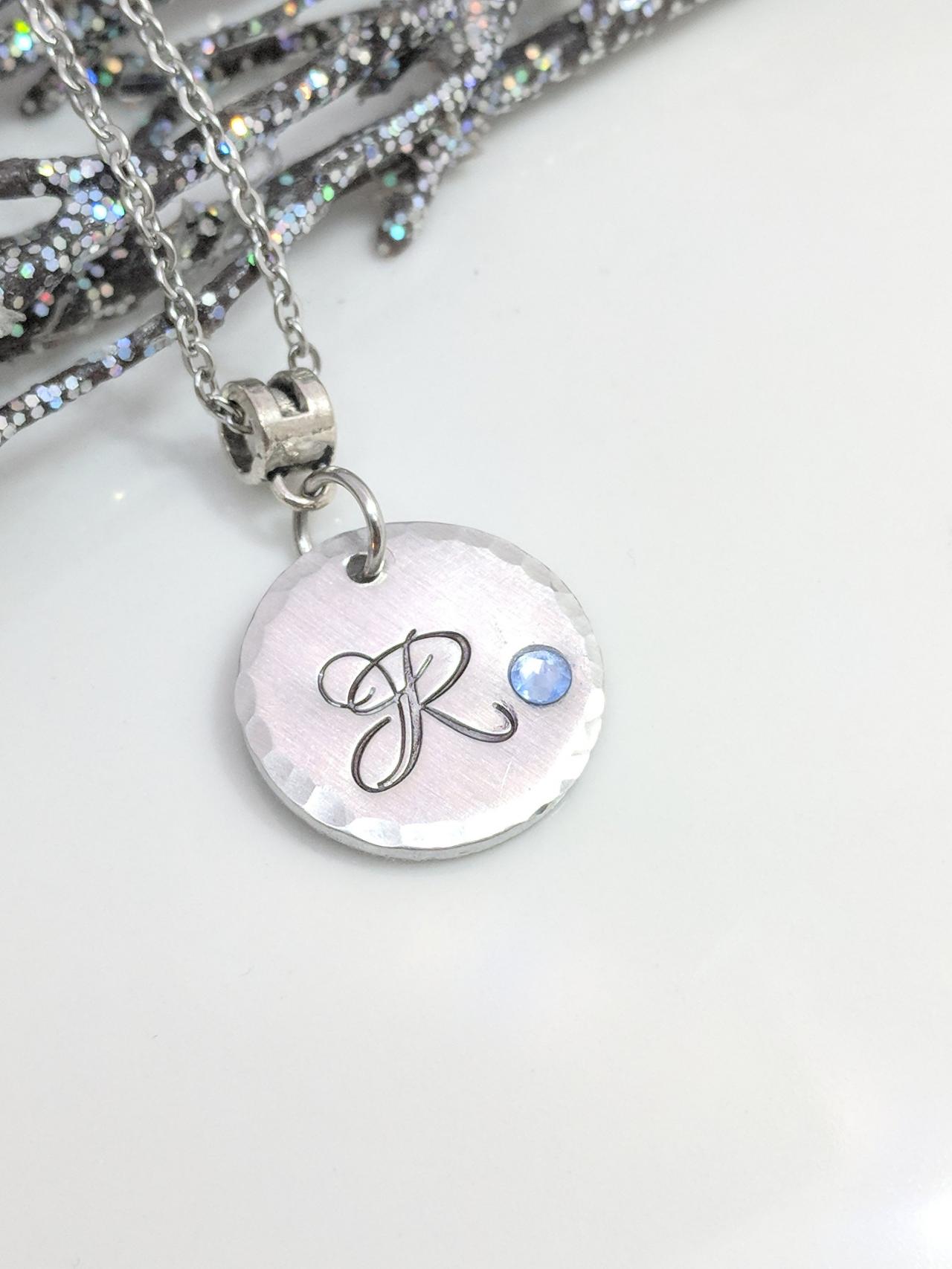 Initial Hand Stamped Necklace Jewelry-birthday Gift-gift For Her-birthstone Jewelry-letter Necklace-personalized-custom Initial Necklace-simple