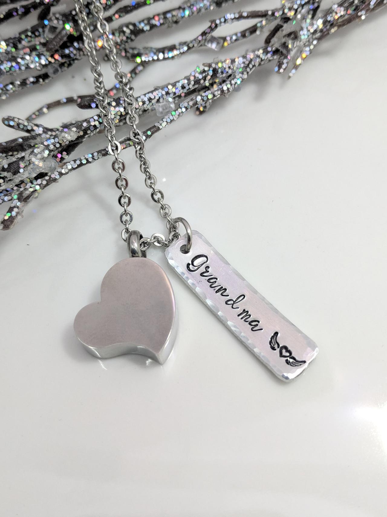 Ready To Ship-hand Stamped Necklace-heart Urn For Ashes-heart Urn Pendant-cremation Jewelry-personalized-loss Of Grandma-urn Necklace-memorial
