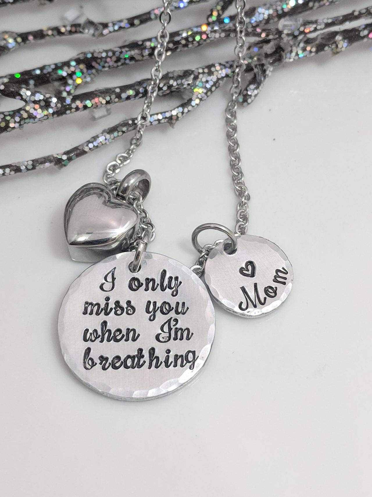 I Only Miss You When I'm Breathing-urn Necklace-cremation Jewelry-ashes Necklace-locket For Ashes-memorial Jewelry-loss Gift-heart Urn