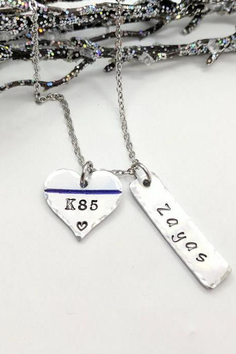 Thin Blue Line Hand Stamped Necklace - Personalized Police Necklace Jewelry - Back The Blue - Gift For Police Wife - Gift For Police Mom - Police