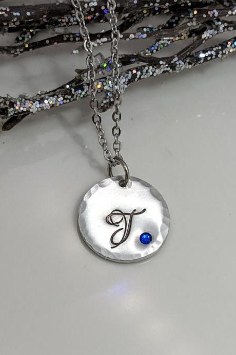 Hand Stamped Necklace Initial Jewelry-Birthday Gift-Gift for Her-Birthstone Jewelry-Letter Necklace-Personalized-Custom Initial Necklace-Bridesmaid Gift