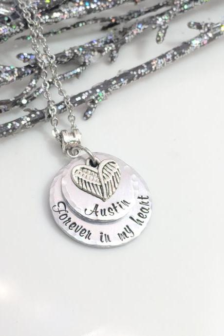 Hand Stamped Necklace Forever In My Heart - Sympathy Gift - Memorial Necklace - In Memory Of Jewelry - Personalized - Hand Stamped Jewelry - Remembrance Keepsake