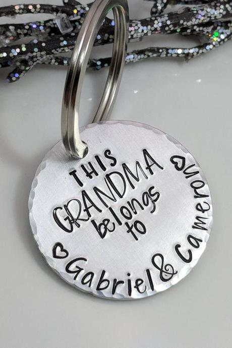 Hand Stamped This Grandma Belongs To Keychain- Customized- Personalized- Name Keychain- Gift- Nana - From Grandkids- Birthday- Hand Stamped - Unique Gift