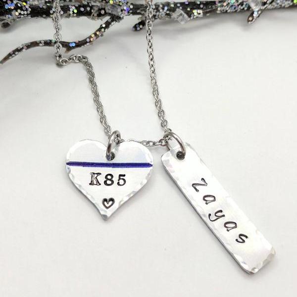 Thin Blue Line Hand Stamped Necklace - Personalized Police Necklace Jewelry - Back The Blue - Gift for Police Wife - Gift for Police Mom - Police Badge Jewelry