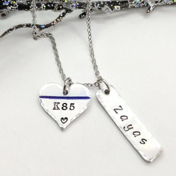 Thin blue line necklace with badge number deals