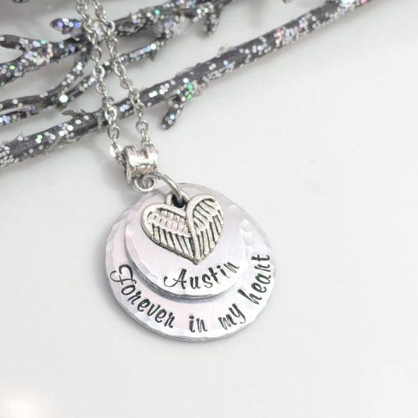 Hand Stamped Necklace Forever In My Heart - Sympathy Gift - Memorial Necklace - In Memory Of Jewelry - Personalized - Hand Stamped Jewelry - Remembrance Keepsake