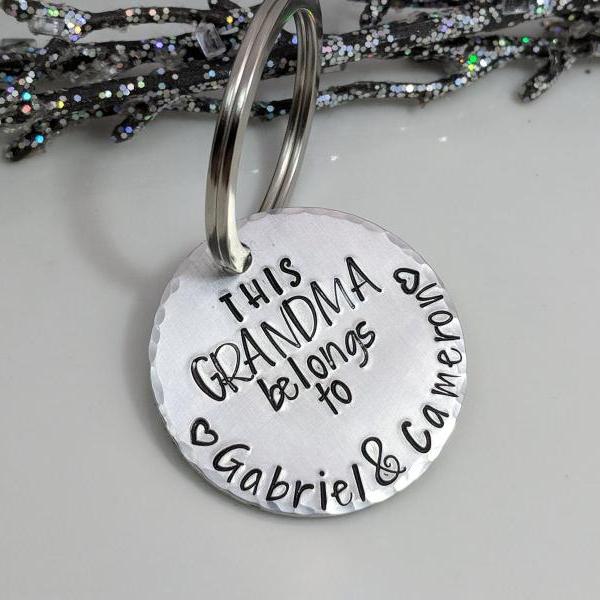 Hand Stamped This Grandma Belongs To Keychain- Customized- Personalized- Name Keychain- Gift- Nana - From Grandkids- Birthday- Hand Stamped - Unique Gift