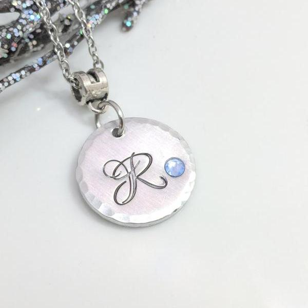 Initial Hand Stamped Necklace Jewelry-Birthday Gift-Gift for Her-Birthstone Jewelry-Letter Necklace-Personalized-Custom Initial Necklace-Simple Jewelry-Hand Stamp